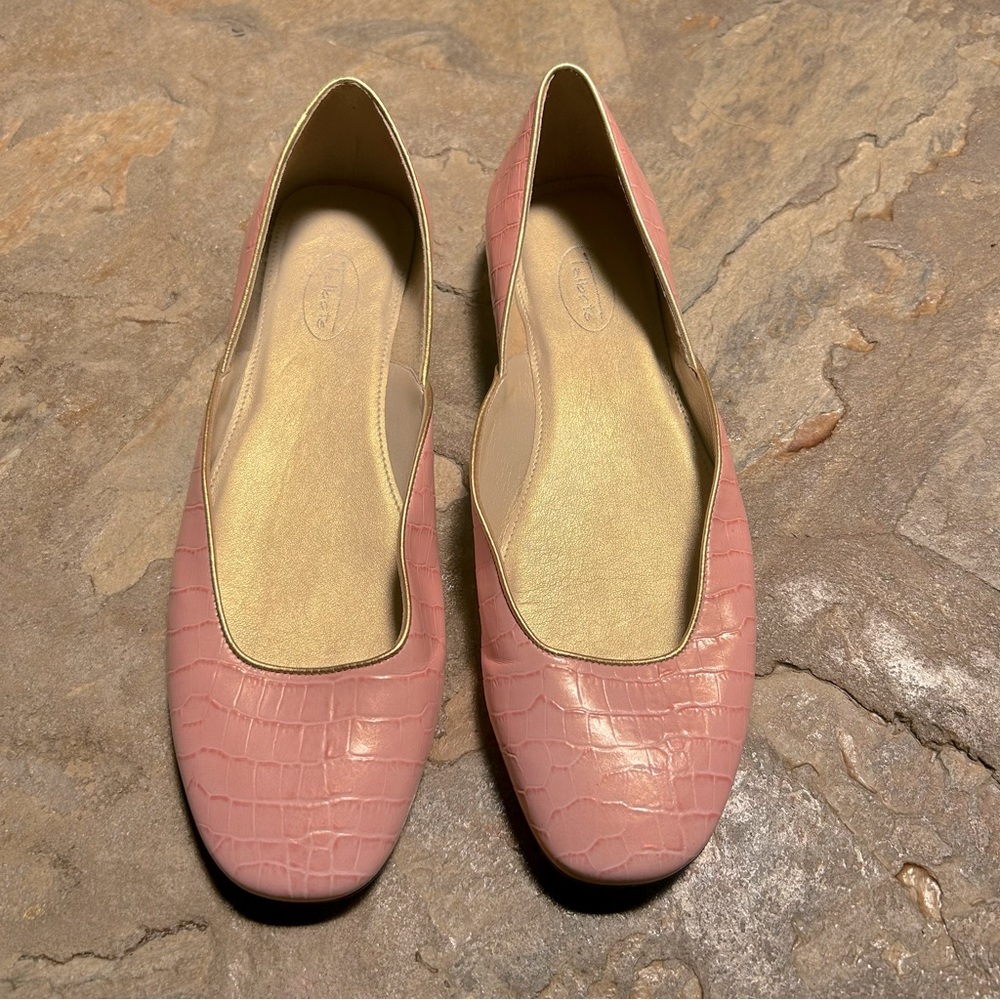 Talbots Pink Croc-Embossed Leather Flats 11 11B slip on shoes vintage